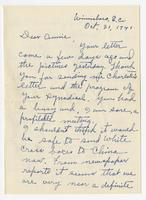 Letter to Annie Graham King from Carrie B. Dunlap, October 31, 1941. 