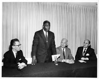 Jackie Robinson speaks at National Conference of Christians and Jews meeting.