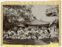 Meeting in Pyongyang in yard of S.A. Moffett home, 1909.
