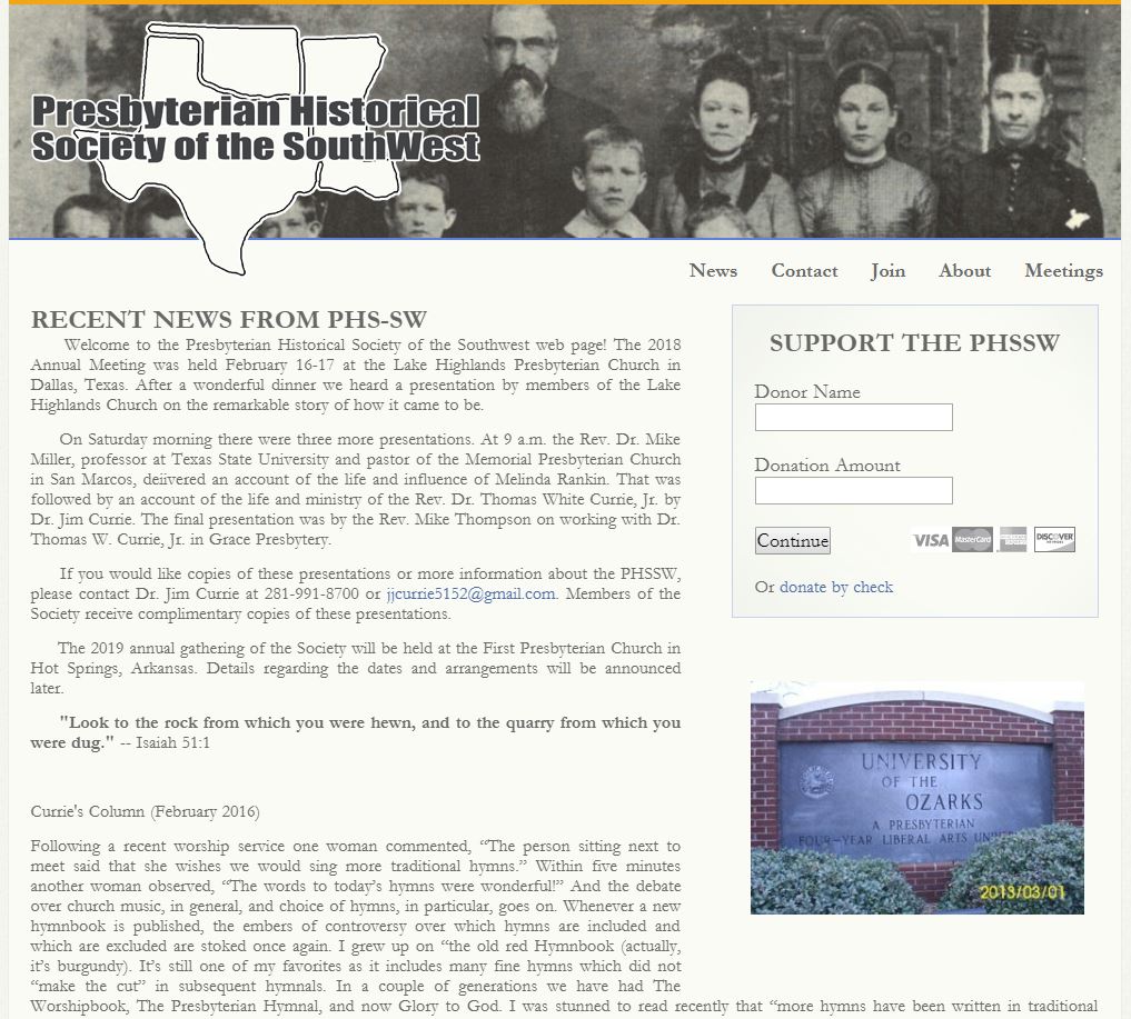 Presbyterian Historical Society of the Southwest.