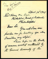 Letter from Sandford Fleming to Henry Van Dyke, 1909.