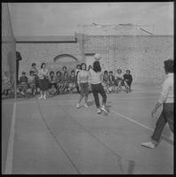 Students playing volleyball.