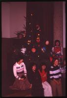 Students with Christmas tree in Japan.