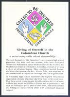 Giving of oneself in Colombian church stewardship promotion insert, 1986.