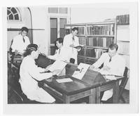 Doctor's library, Presbyterian Hospital, Taegu, ca. 1950.