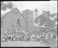 Church and congregation, Korea, ca. 1958.