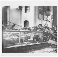 Church and mosque damaged by bombs.
