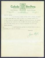 Catholic Free Press correspondence.