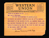 Telegrams to Lucy Gantt Sheppard regarding William H. Sheppard's death, 1927.