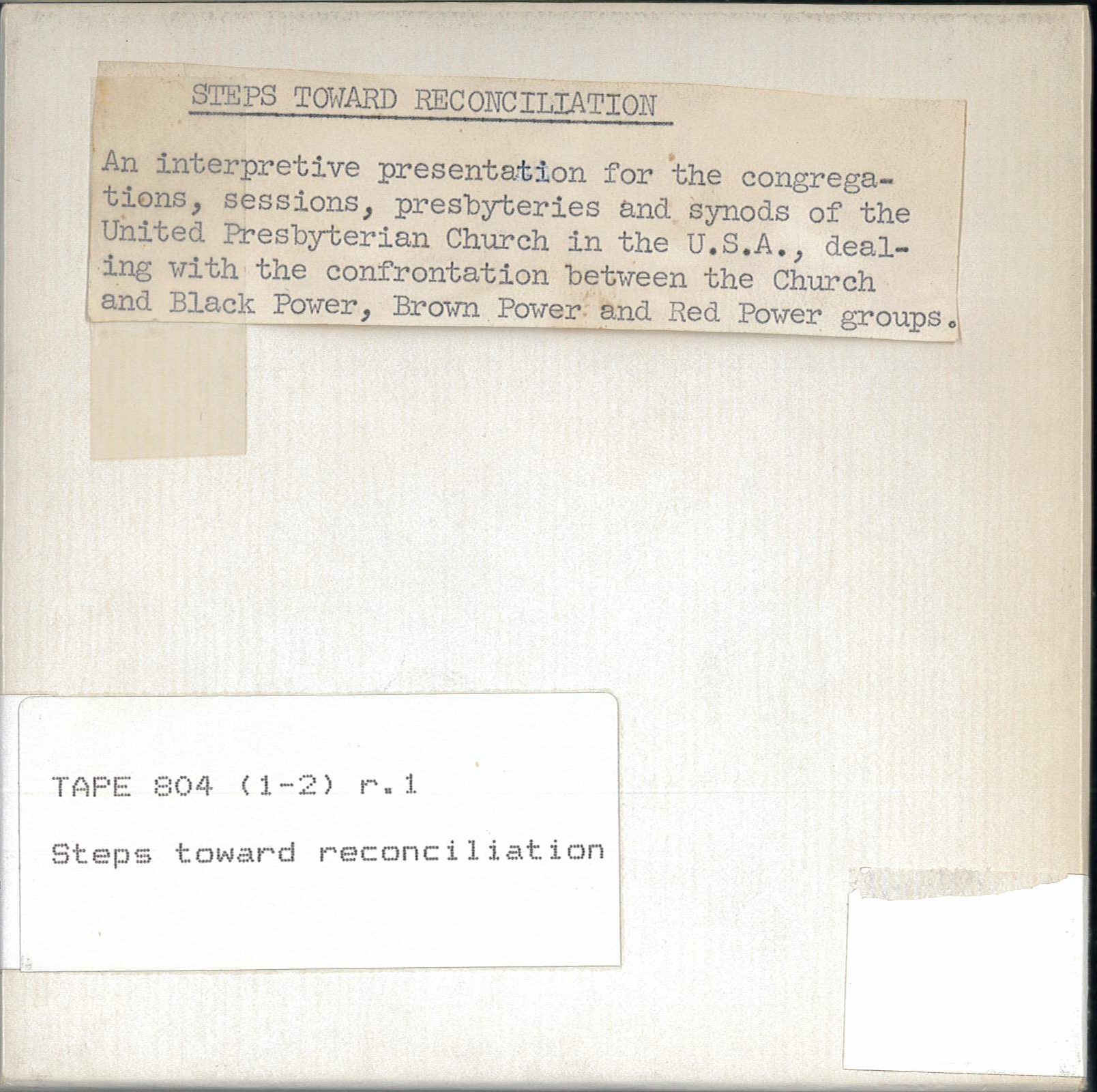Steps toward reconciliation, 1969, reel 1.