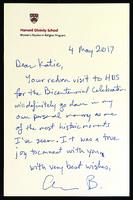 Harvard Divinity School note to Katie G. Cannon.