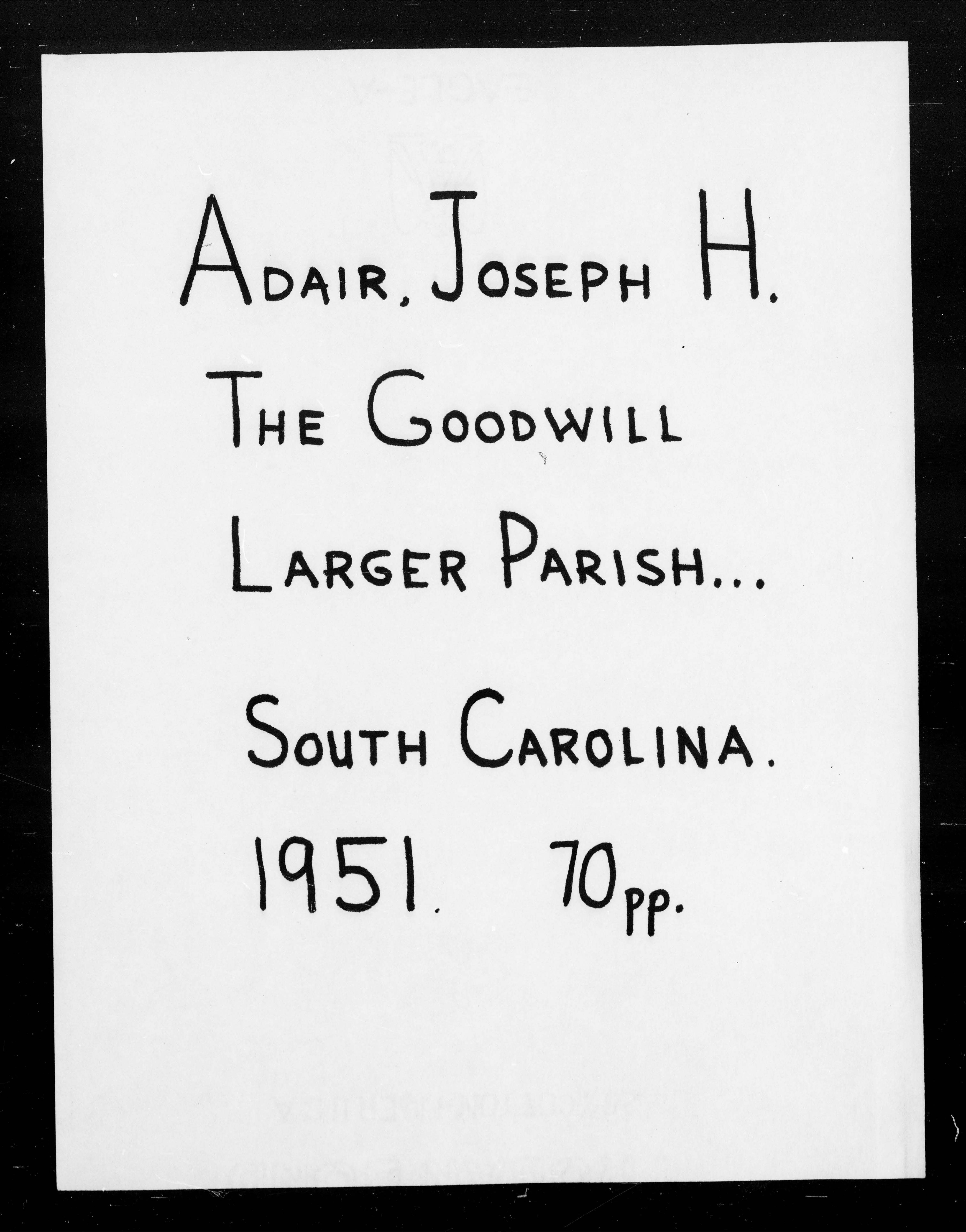The Goodwill Larger Parish of Sumter, Clarendon, and Lee Counties, South Carolina.