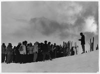 Skiers attend service.