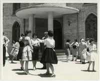 Tabriz Evangelical Church congregation outside of church, 1960.