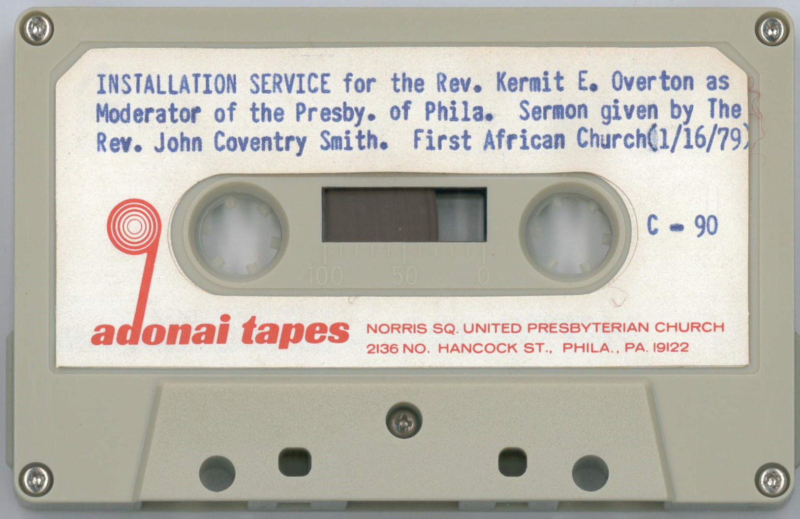 Installation service of Kermit Overton as moderator of the Presbytery of Philadelphia, 1979, side a