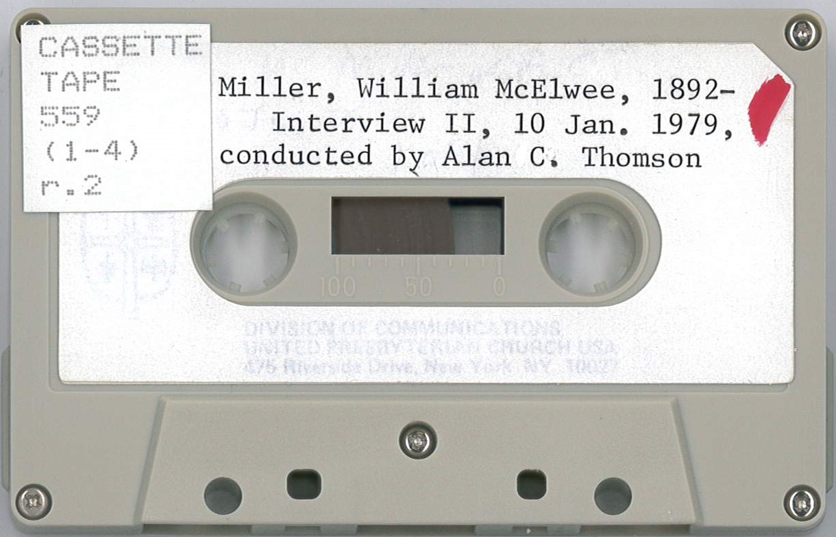 William McElwee Miller interviewed by Alan C. Thomson, 1979, cassette 2, side a