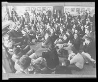 Billy Graham talks with Harvard students.