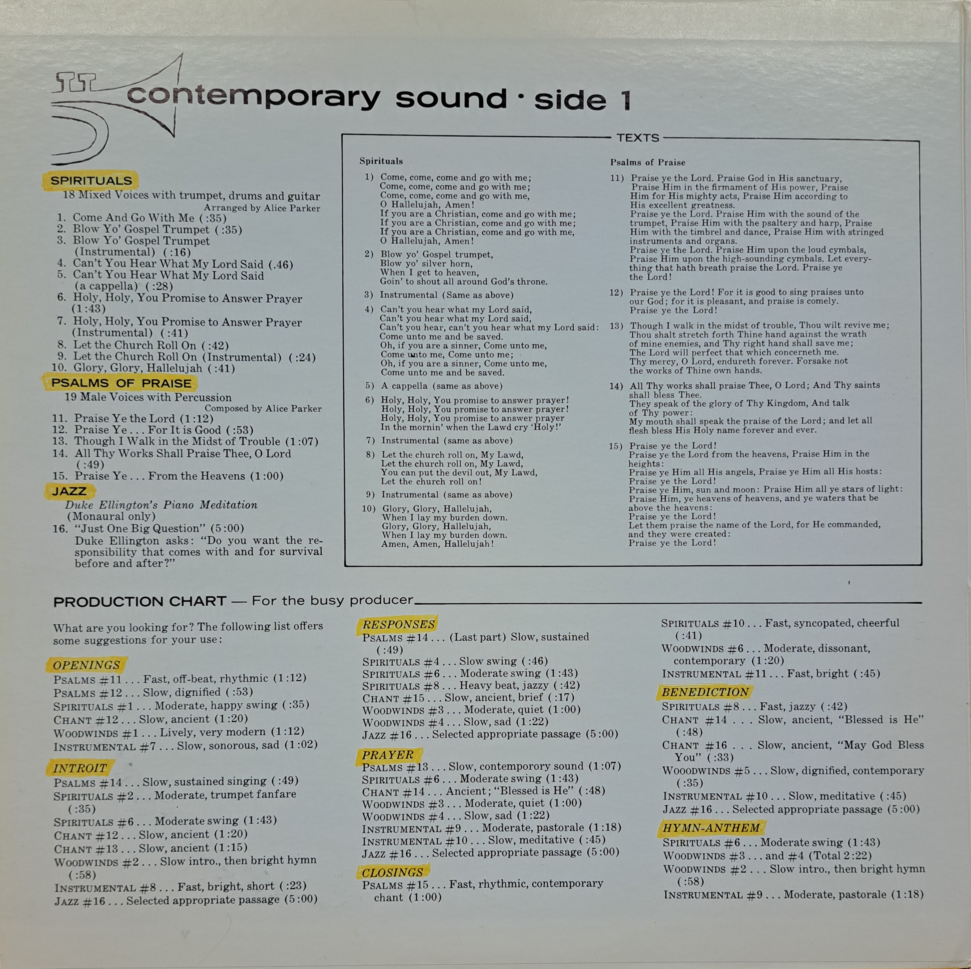 Contemporary sound: album II, music production aids for religious broadcasting, before 1968, side 2