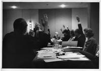 Members of Church and Society Standing Committee vote.