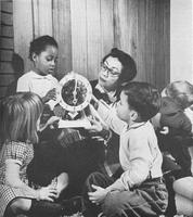 Children with clock.