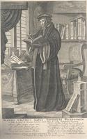 John Calvin in library.
