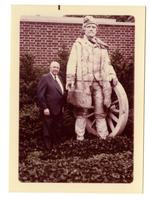 Clifford M. Drury with statue of Marcus Whitman.