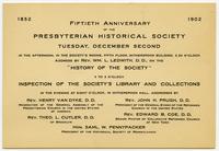 Presbyterian Historical Society Fiftieth Anniversary invitation.