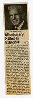 Missionary killed in Ethiopia.