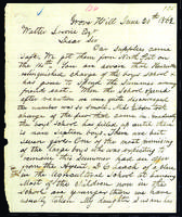 Letter to Walter Lowrie from Peter Dougherty, Grove Hill, June 20, 1862.